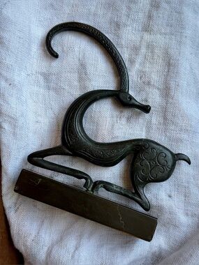 Greek Bronze Ibex Goat Sculpture on Marble Base